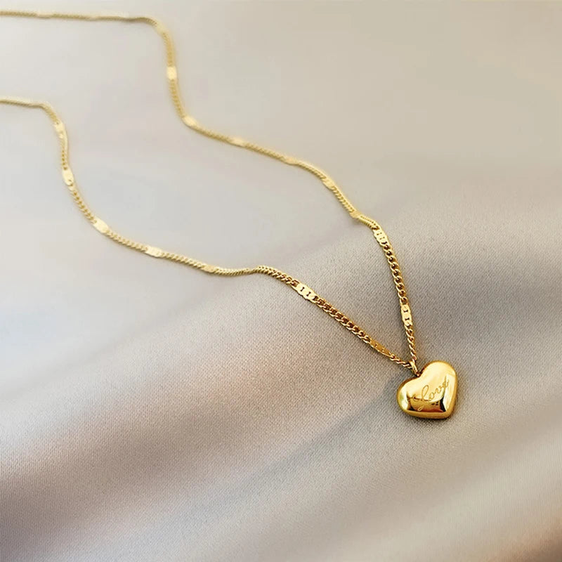 Stainless Steel Gold Color Love Heart Necklaces