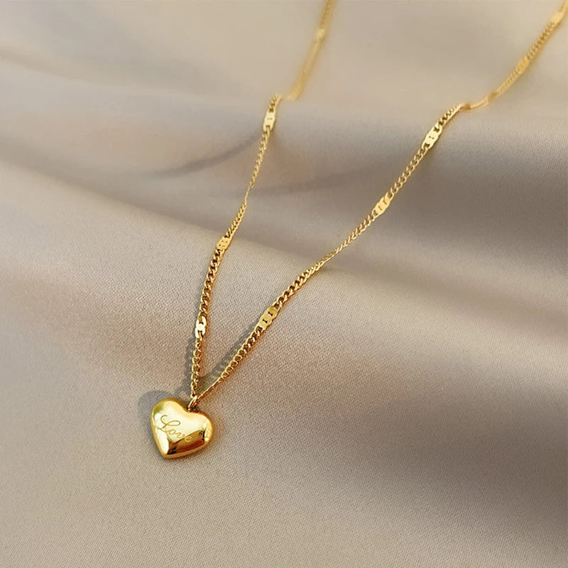 Stainless Steel Gold Color Love Heart Necklaces