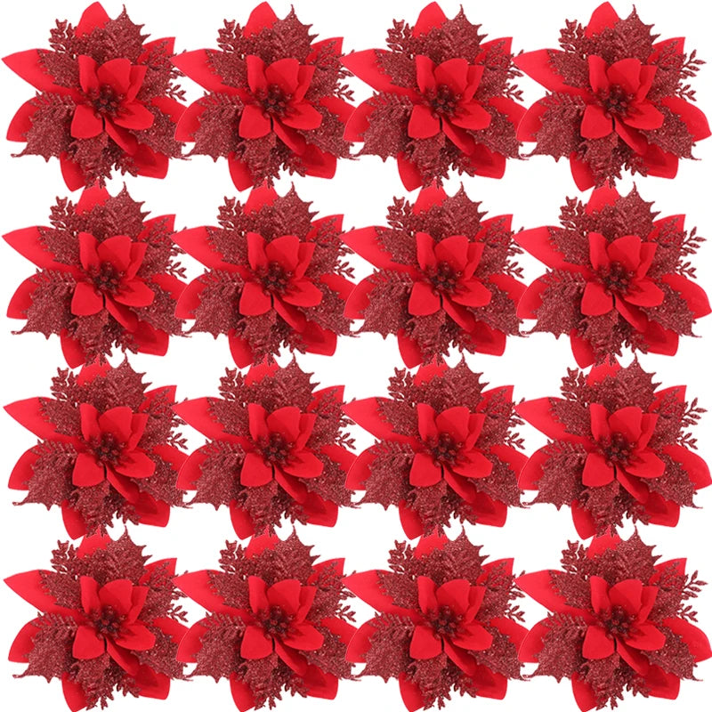 Christmas Flowers Red Gold Sparking Glitter