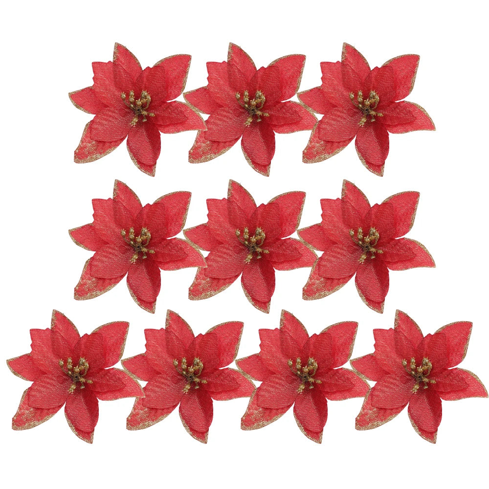 Christmas Flowers Red Gold Sparking Glitter