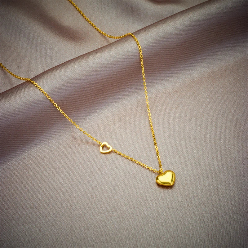 Stainless Steel Gold Color Love Heart Necklaces