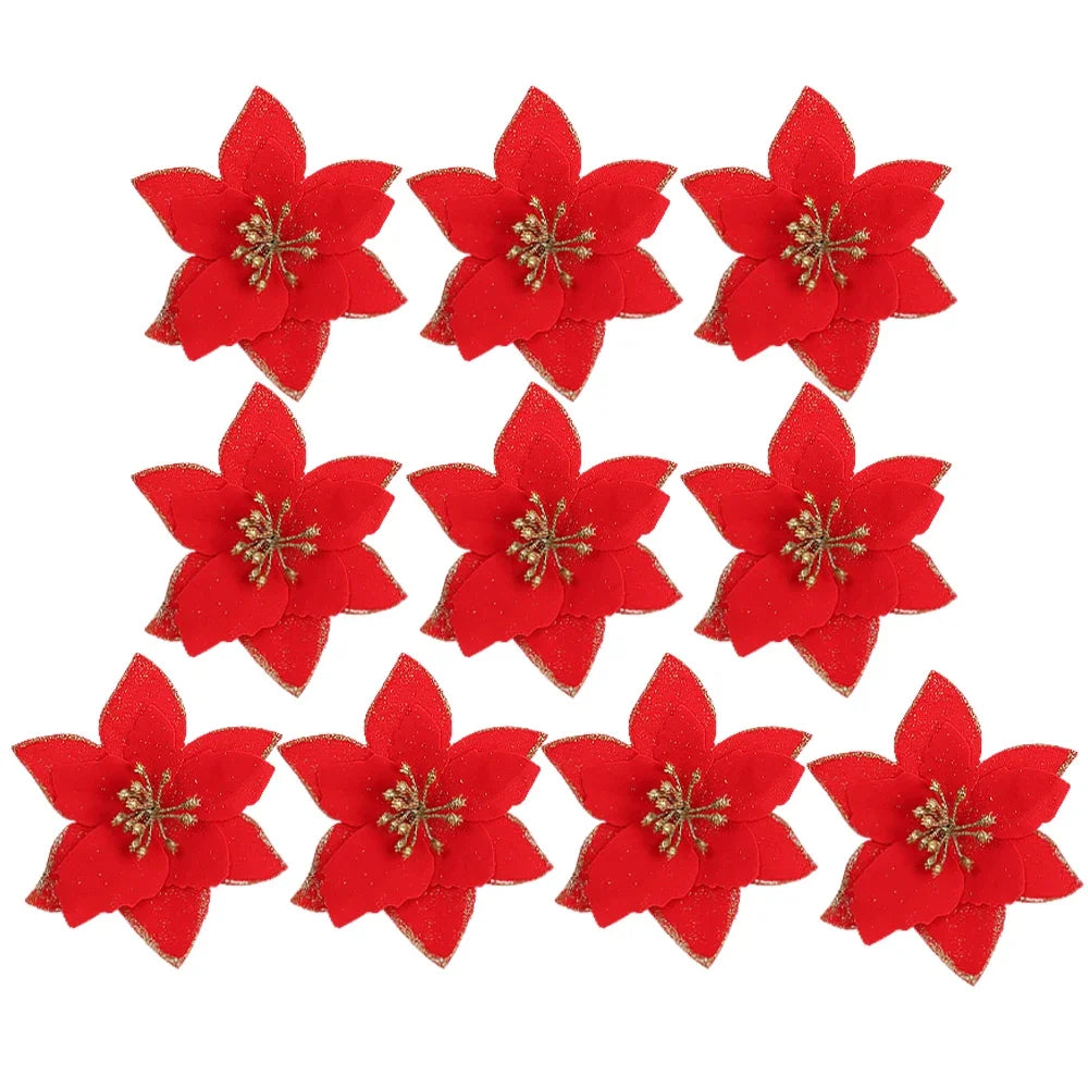 Christmas Flowers Red Gold Sparking Glitter