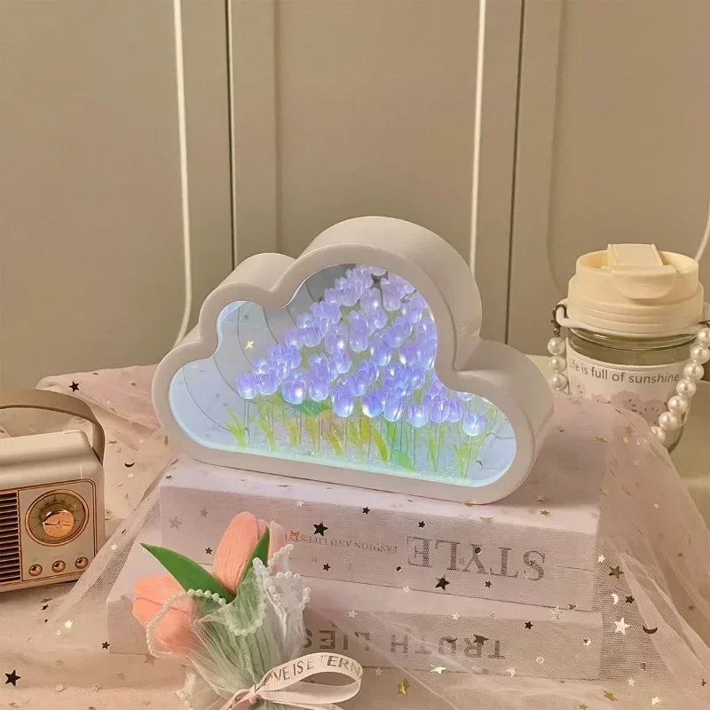 Led Cloud Mirror with flowers inside