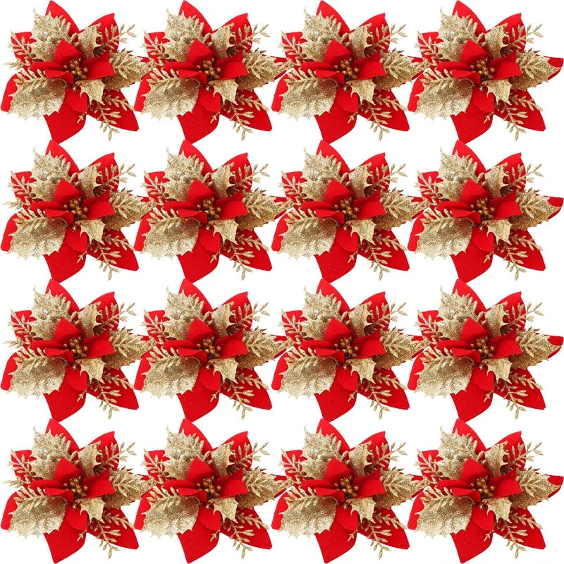 Christmas Flowers Red Gold Sparking Glitter