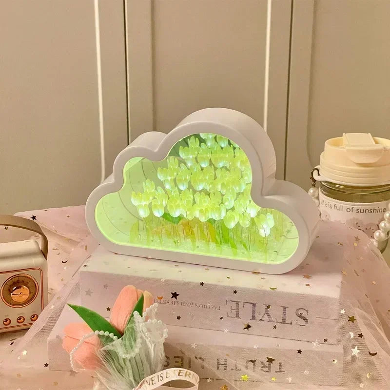 Led Cloud Mirror with flowers inside