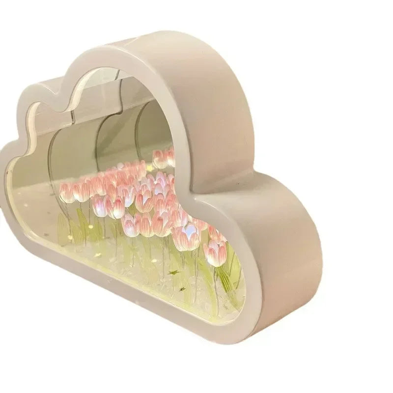 Led Cloud Mirror with flowers inside