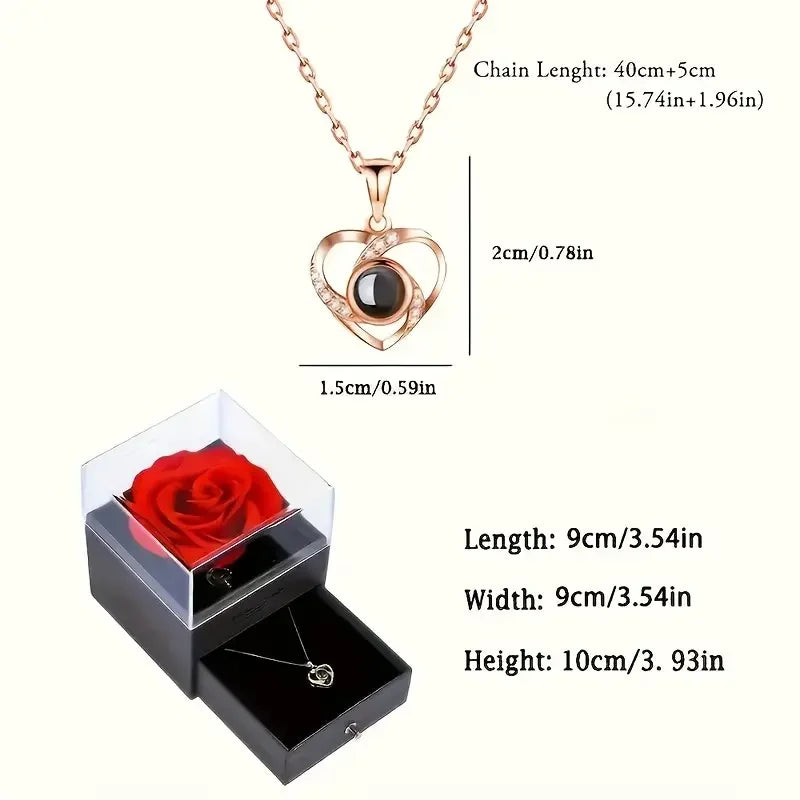 Heart Projection Necklace with Rose Gift Box