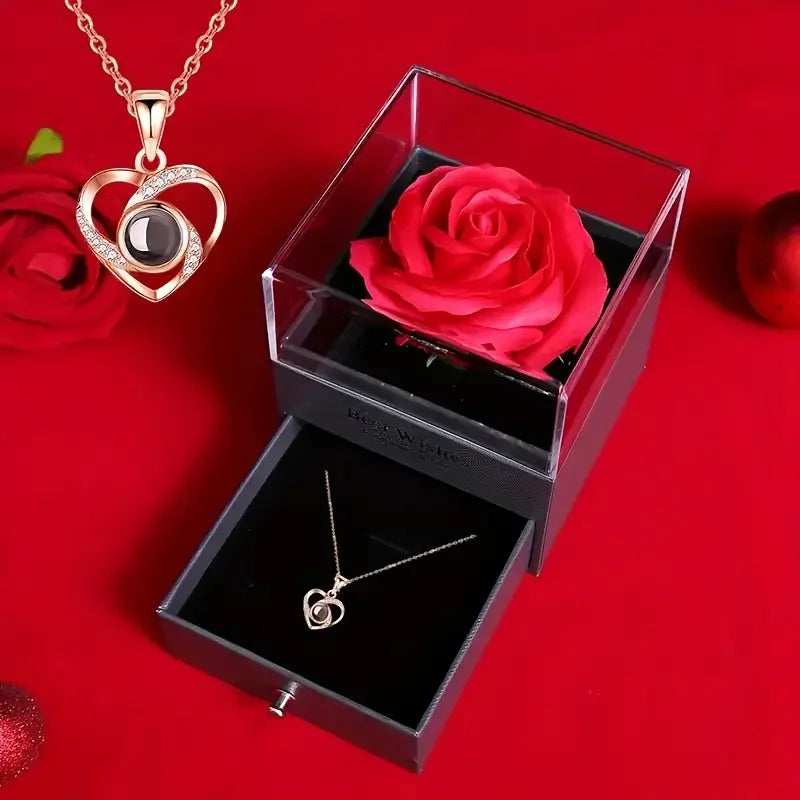 Heart Projection Necklace with Rose Gift Box