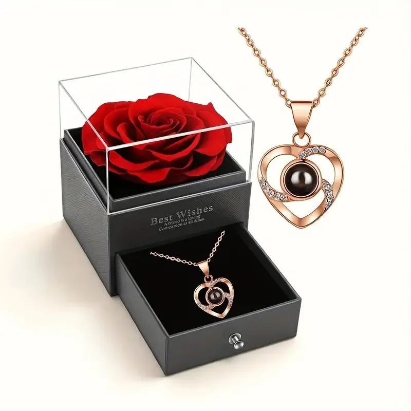 Heart Projection Necklace with Rose Gift Box