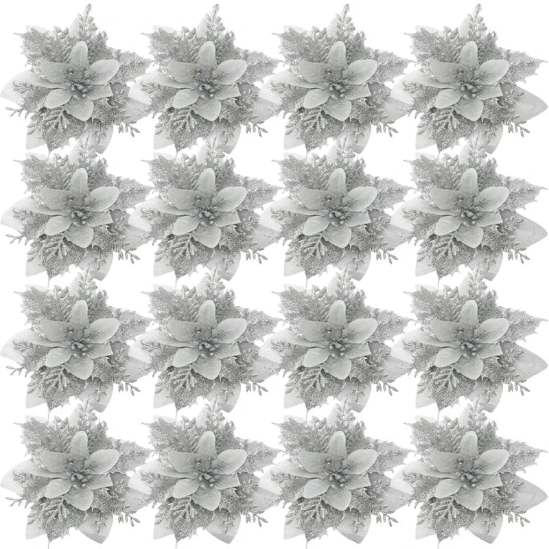 Christmas Flowers Red Gold Sparking Glitter