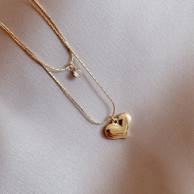 Stainless Steel Gold Color Love Heart Necklaces