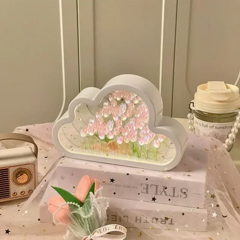 Led Cloud Mirror with flowers inside