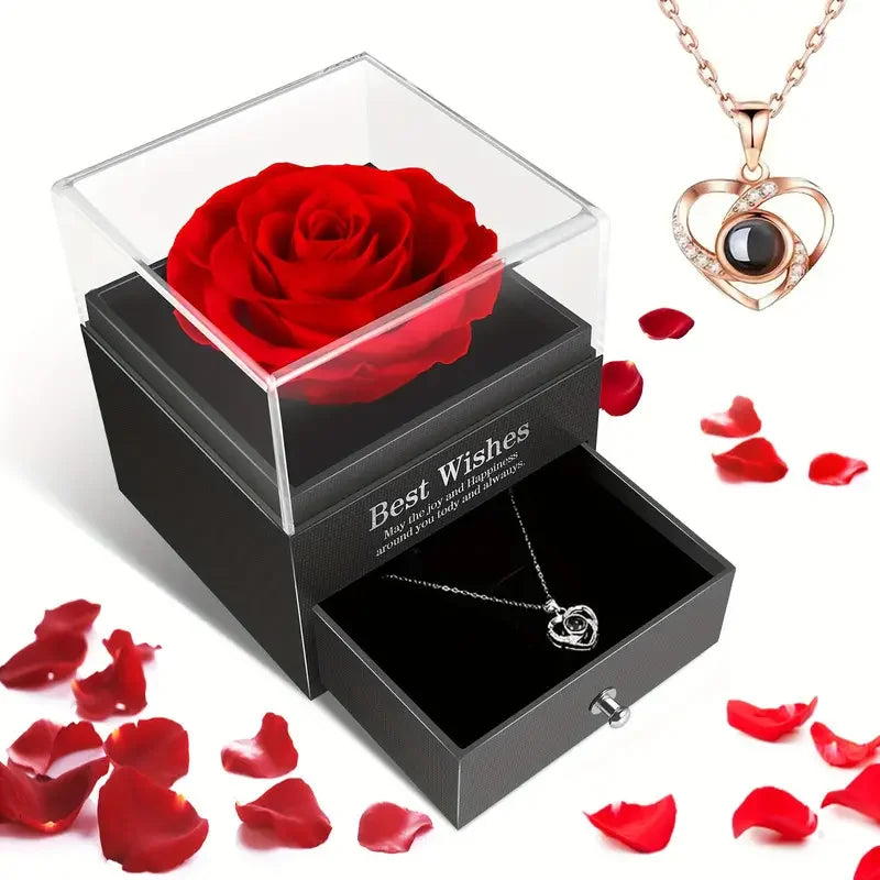 Heart Projection Necklace with Rose Gift Box