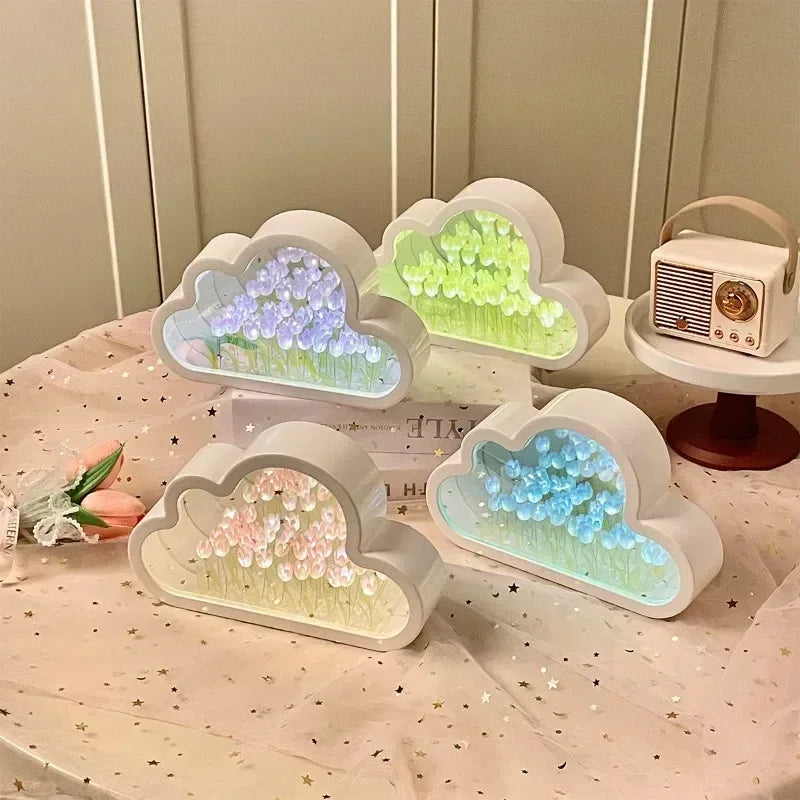 Led Cloud Mirror with flowers inside