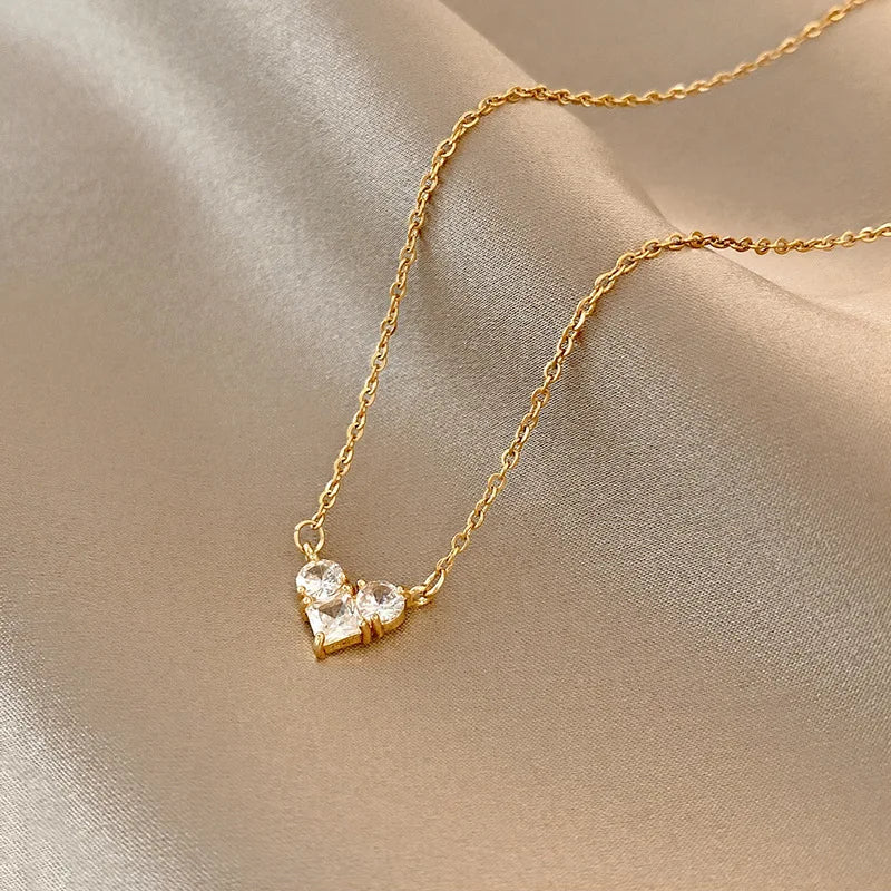 Stainless Steel Gold Color Love Heart Necklaces
